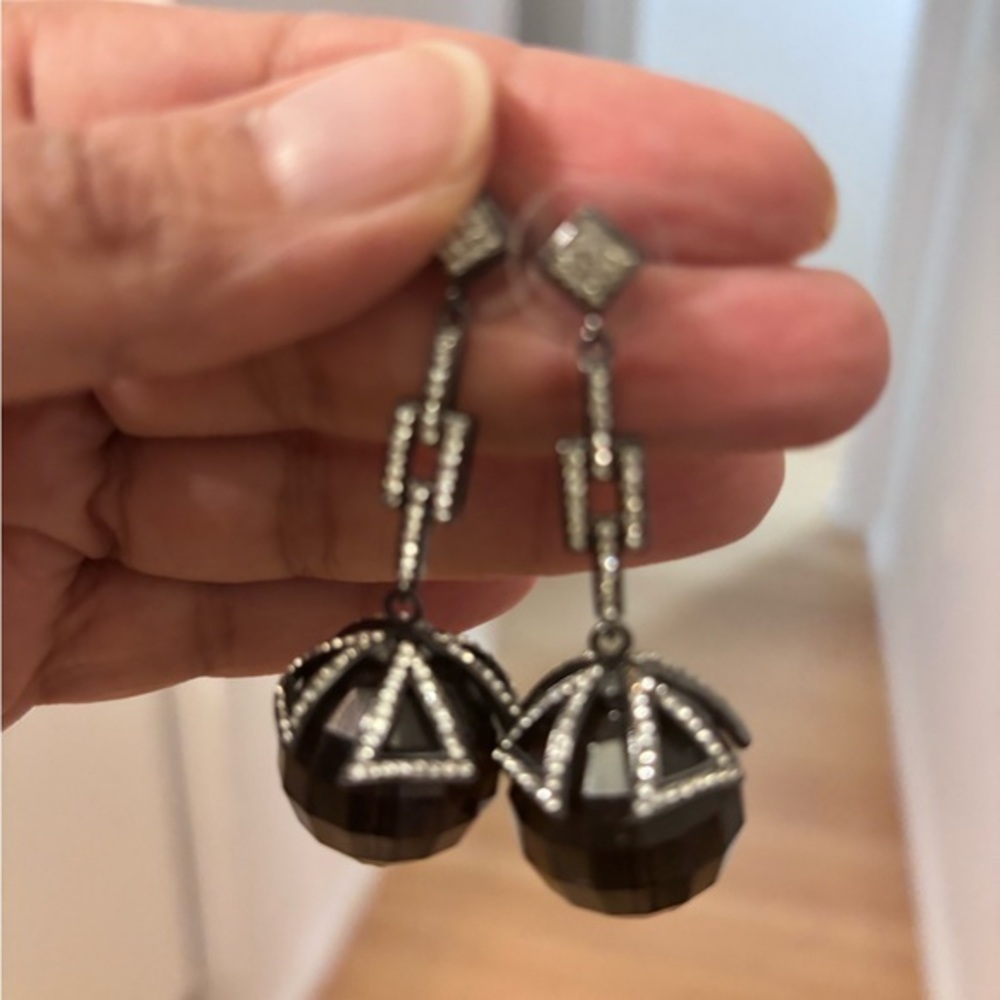 Black and Silver Geometric Dangle Earrings
